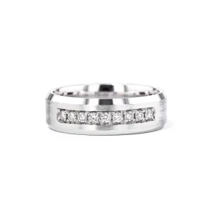 7mm Satin Finish With Diamonds Bevel Edge Gold Ring