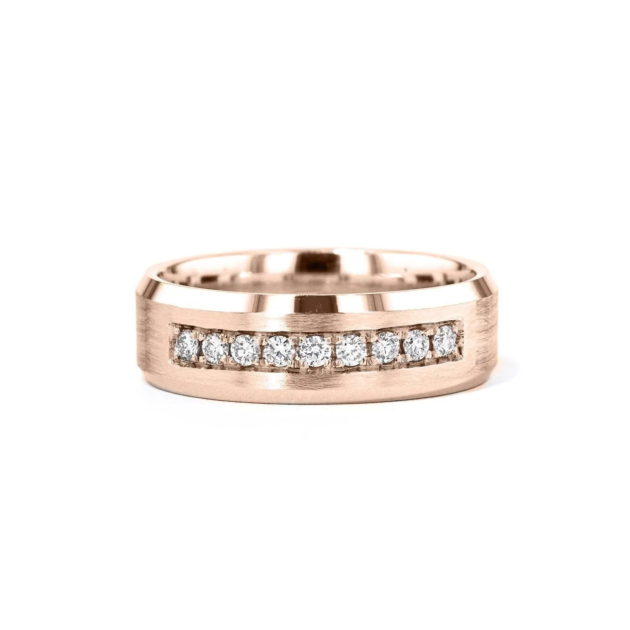 7mm Satin Finish With Diamonds Bevel Edge Gold Ring