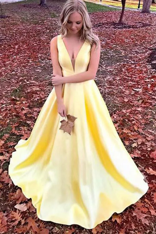 A Line Deep V Neck Sleeveless Appliques Long Prom Dresses/Party Dresses OHC174