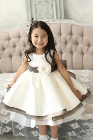 A line Round Neck Bowknot Tulle Ivory Flower Girl Dresses Baby Dresses  OHR025