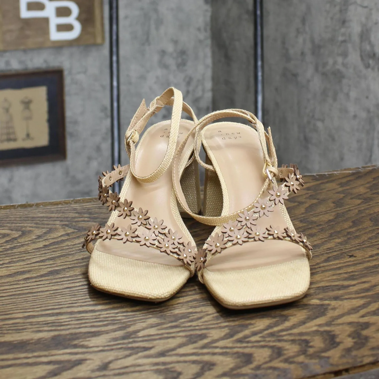 A New Day Women's Mirabel Strappy Heels 89530584 Beige Brown 9M