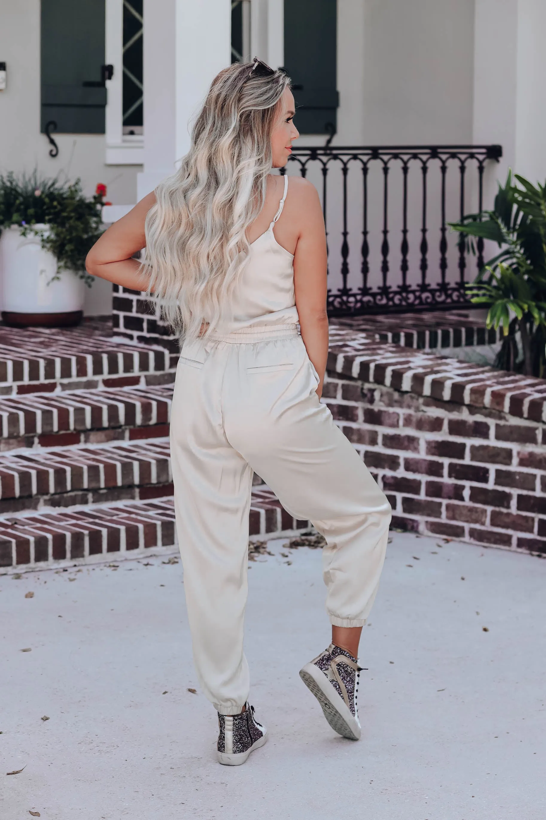 After Hours Satin Sleeveless Jumpsuit - Champagne