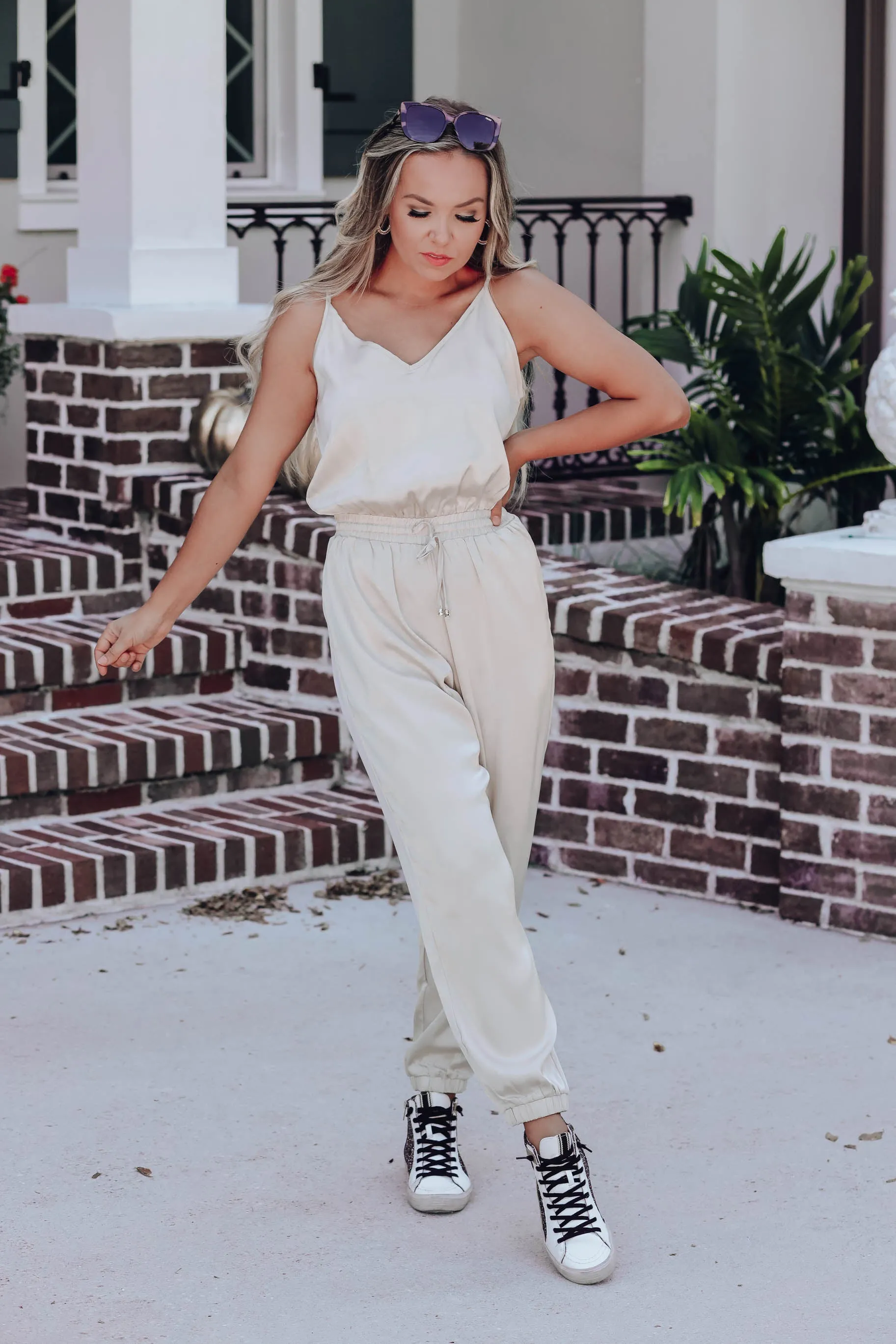 After Hours Satin Sleeveless Jumpsuit - Champagne