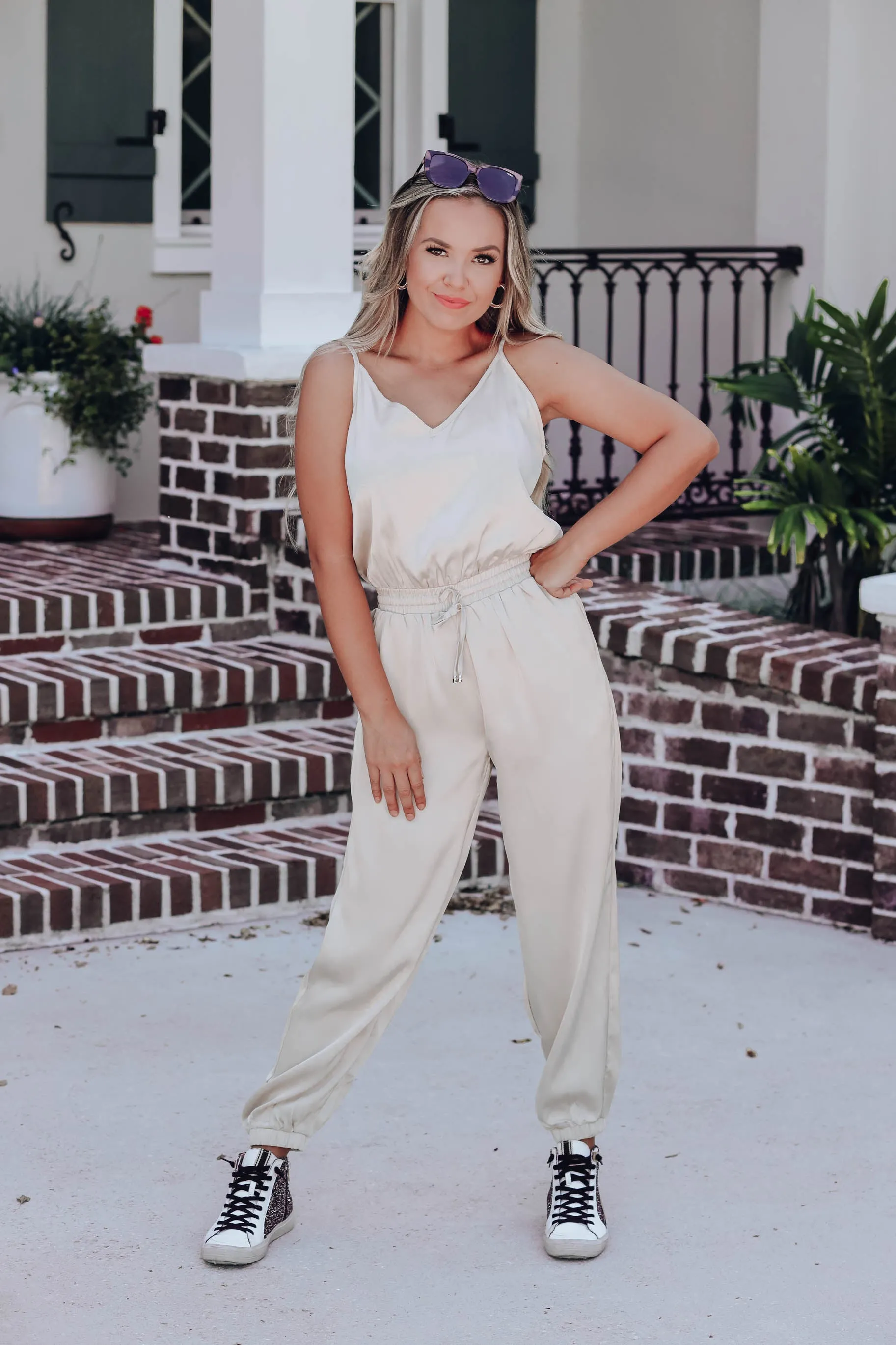 After Hours Satin Sleeveless Jumpsuit - Champagne