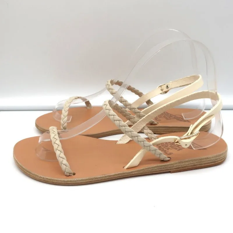 Ancient Greek Sandals Irida Slingback Sandals Off-White Braided Leather Size 38