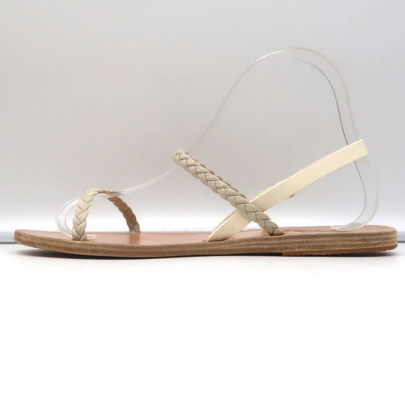 Ancient Greek Sandals Irida Slingback Sandals Off-White Braided Leather Size 38