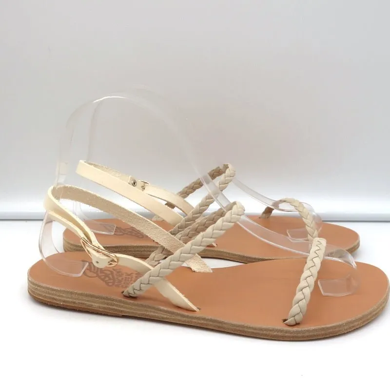 Ancient Greek Sandals Irida Slingback Sandals Off-White Braided Leather Size 38