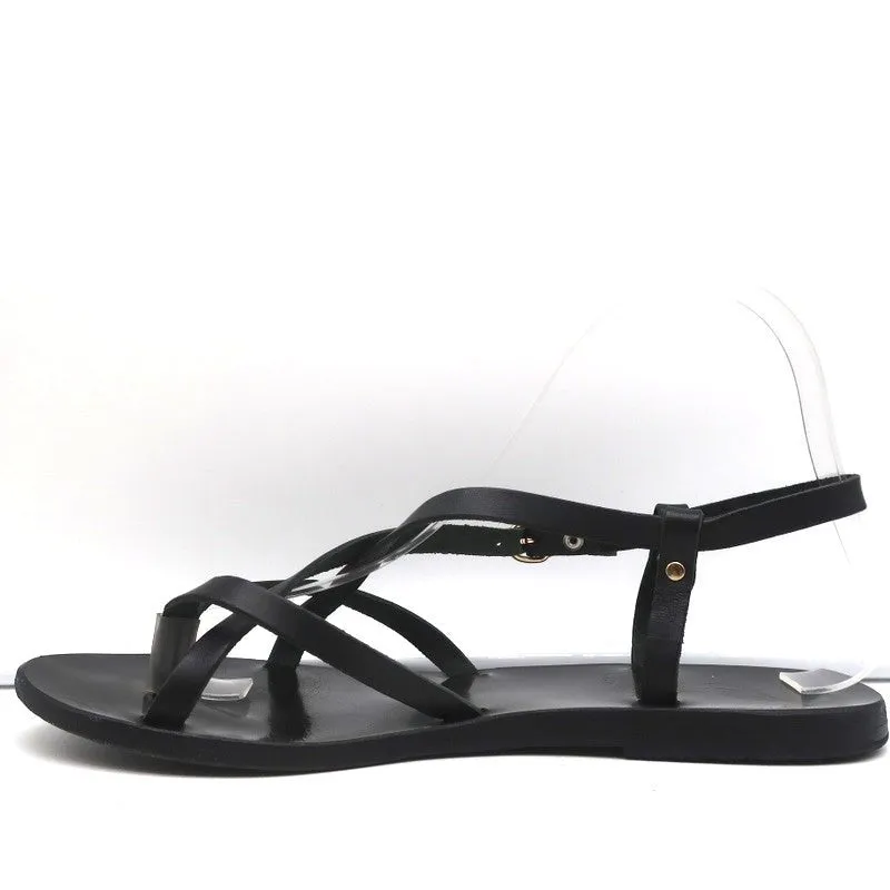Ancient Greek Sandals Semele Crisscross Slingback Sandals Black Leather Size 38