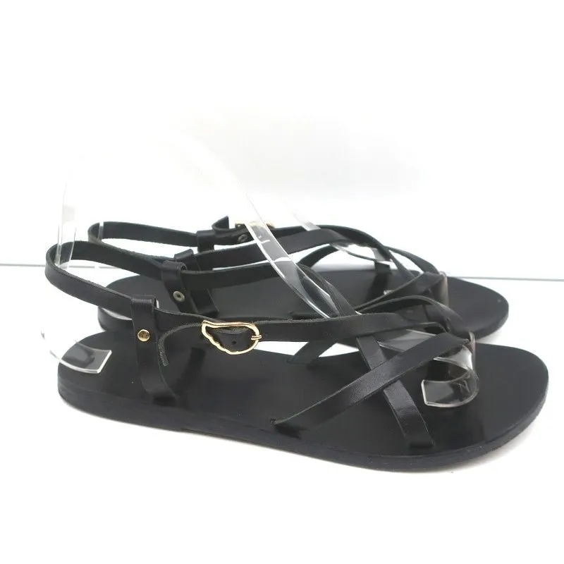 Ancient Greek Sandals Semele Crisscross Slingback Sandals Black Leather Size 38