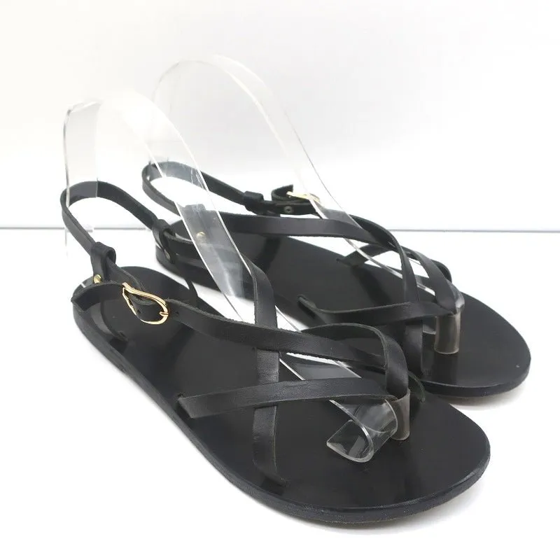 Ancient Greek Sandals Semele Crisscross Slingback Sandals Black Leather Size 38