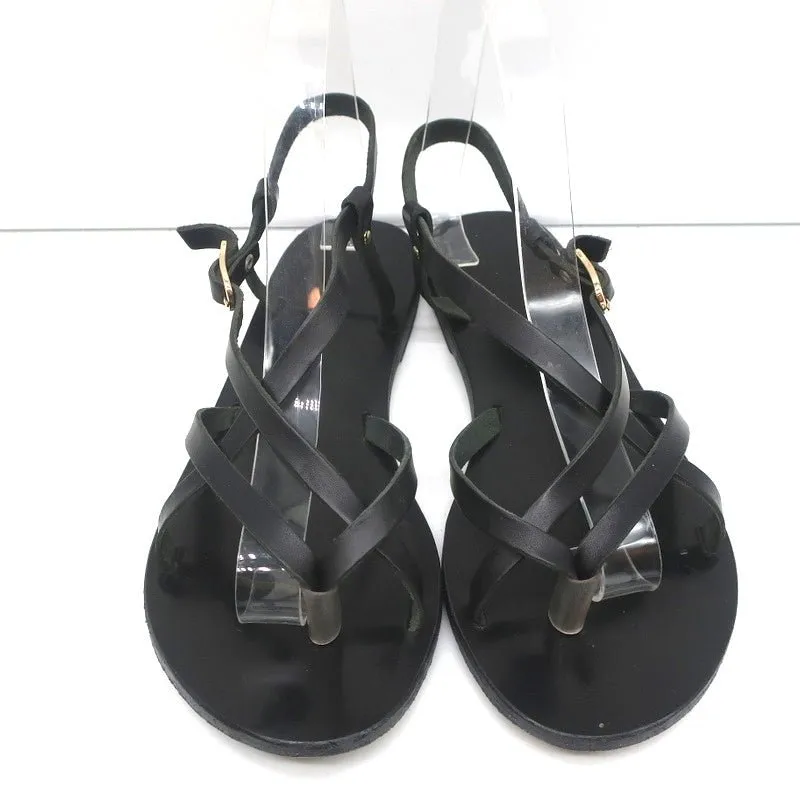 Ancient Greek Sandals Semele Crisscross Slingback Sandals Black Leather Size 38
