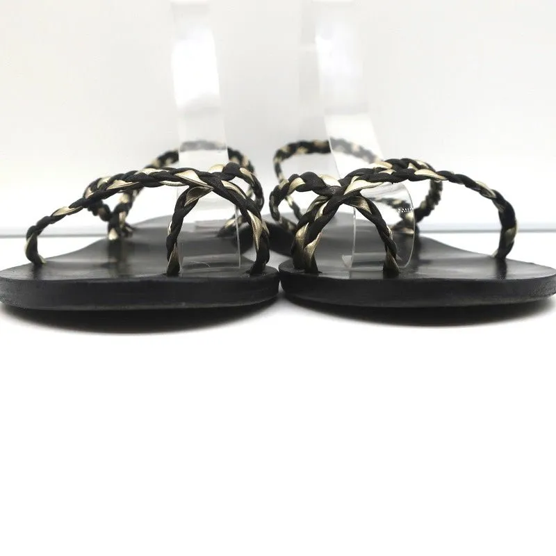 Ancient Greek Sandals Yianna Slingback Sandal Black/Gold Braided Leather Size 38