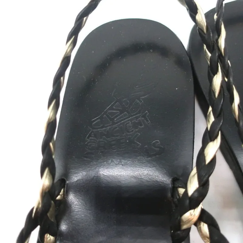 Ancient Greek Sandals Yianna Slingback Sandal Black/Gold Braided Leather Size 38