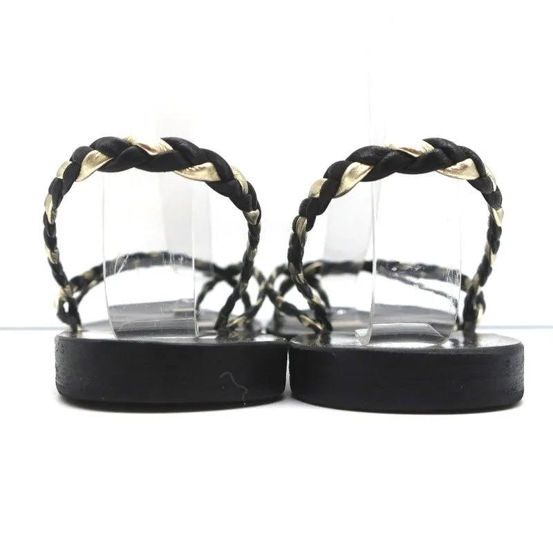 Ancient Greek Sandals Yianna Slingback Sandal Black/Gold Braided Leather Size 38