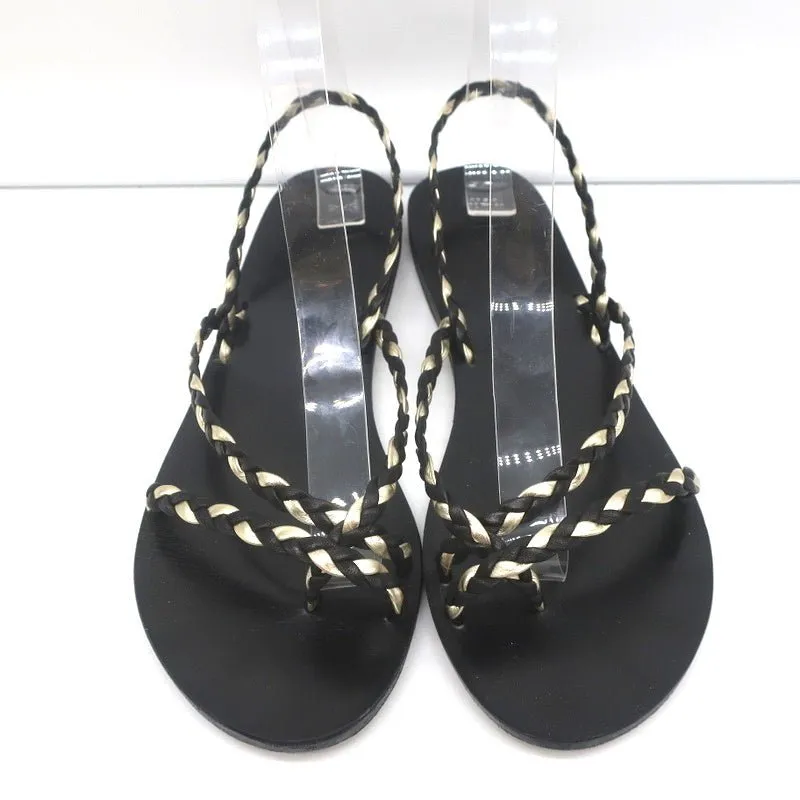 Ancient Greek Sandals Yianna Slingback Sandal Black/Gold Braided Leather Size 38