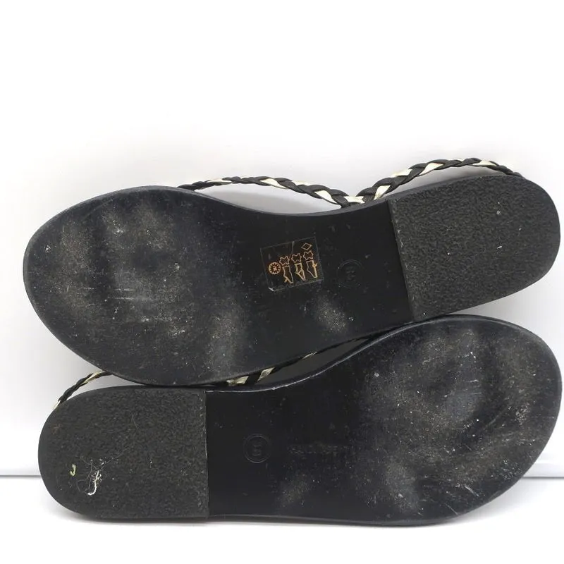 Ancient Greek Sandals Yianna Slingback Sandal Black/Gold Braided Leather Size 38
