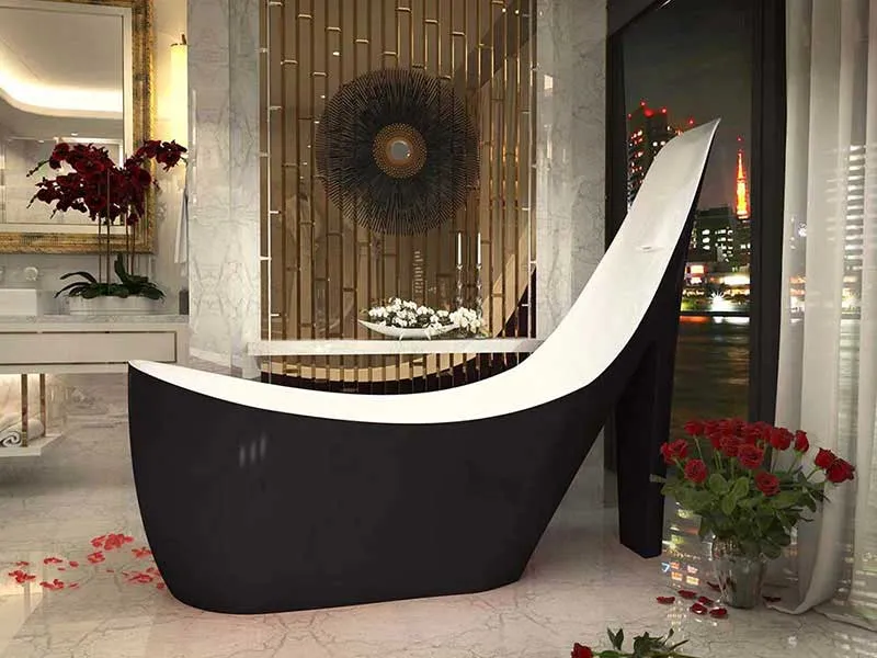 Anzzi Gala 6.7 ft. Acrylic Freestanding Non-Whirlpool Bathtub in Glossy Black and Dawn Series Faucet in Chrome