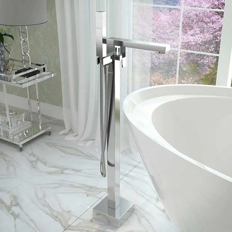 Anzzi Gala 6.7 ft. Acrylic Freestanding Non-Whirlpool Bathtub in Glossy Pink and Dawn Series Faucet in Chrome