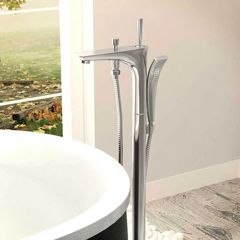 Anzzi Gala 6.7 ft. Acrylic Freestanding Non-Whirlpool Bathtub in Glossy Pink and Kase Series Faucet in Chrome