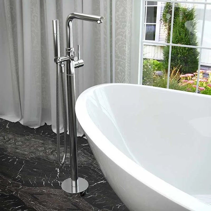 Anzzi Gala 6.7 ft. Acrylic Freestanding Non-Whirlpool Bathtub in Glossy Pink and Sens Series Faucet in Chrome
