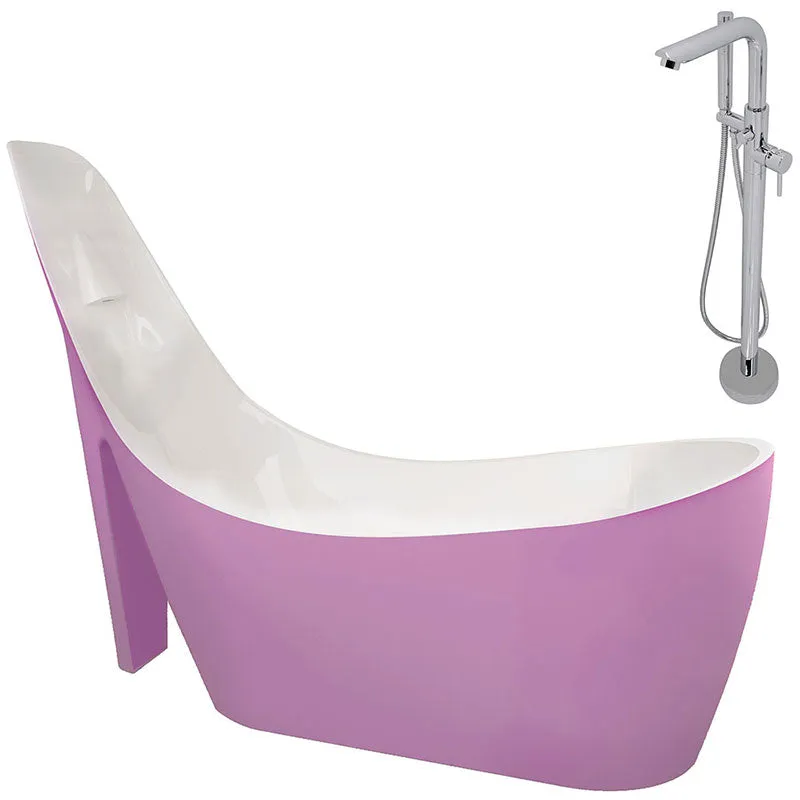 Anzzi Gala 6.7 ft. Acrylic Freestanding Non-Whirlpool Bathtub in Glossy Pink and Sens Series Faucet in Chrome