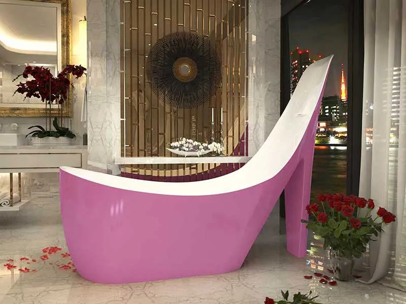 Anzzi Gala 6.7 ft. Acrylic Freestanding Non-Whirlpool Bathtub in Glossy Pink and Sens Series Faucet in Chrome