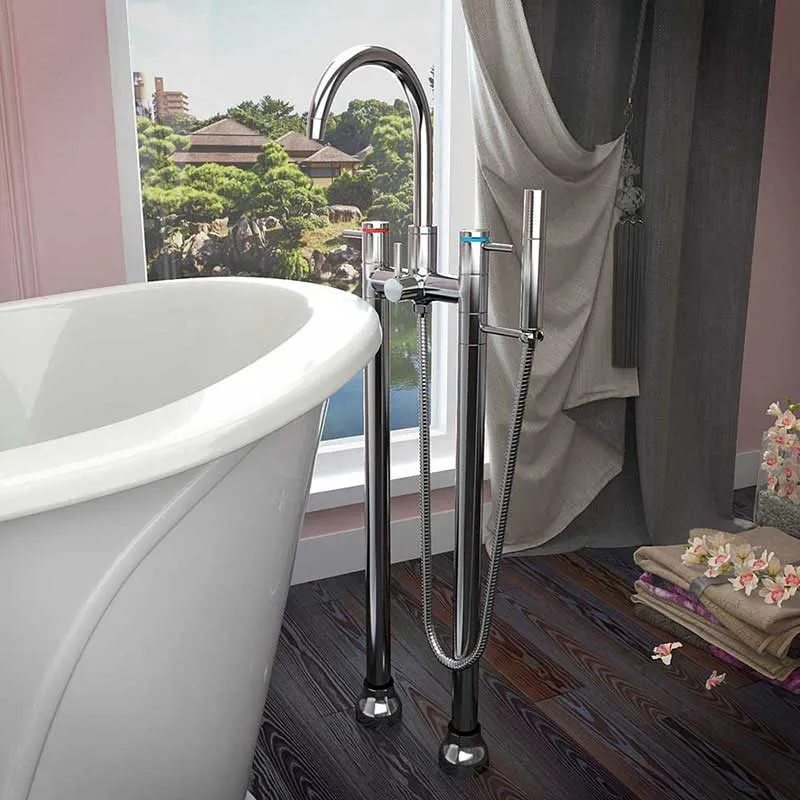 Anzzi Gala 6.7 ft. Acrylic Freestanding Non-Whirlpool Bathtub in Glossy Pink and Sol Series Faucet in Chrome