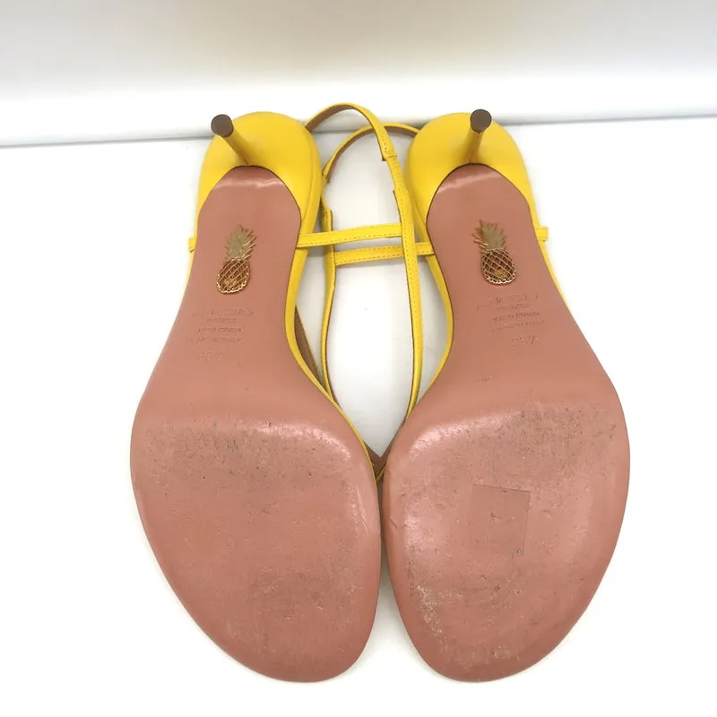 Aquazzura Divina 60 Thong Sandals Yellow Leather Size 38.5 Slingback Heels