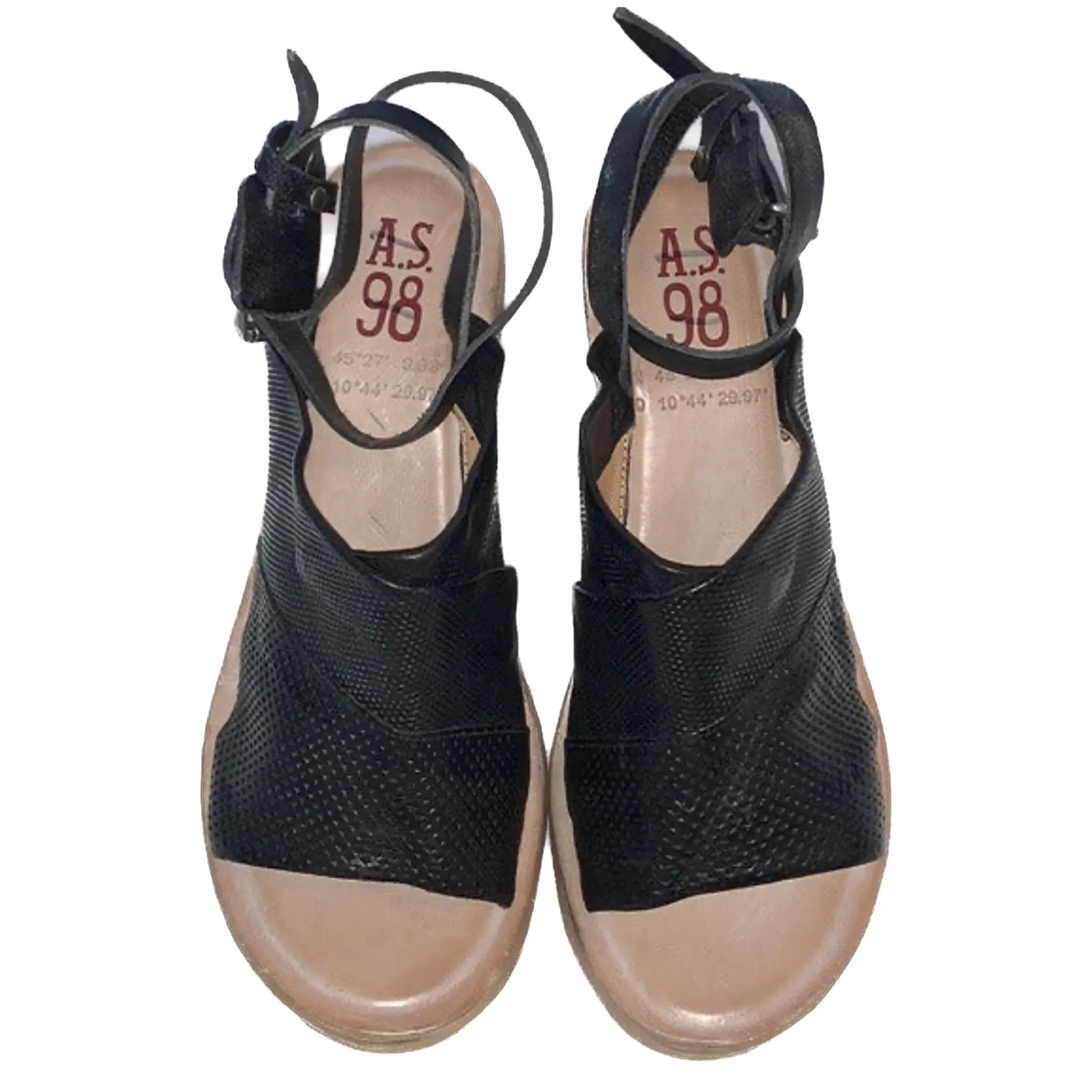 A.S.98 Niall Platform Wedge Strappy Black Leather Sandals