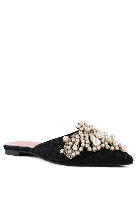 ASTRE Embellished Delicate Pearl Mules