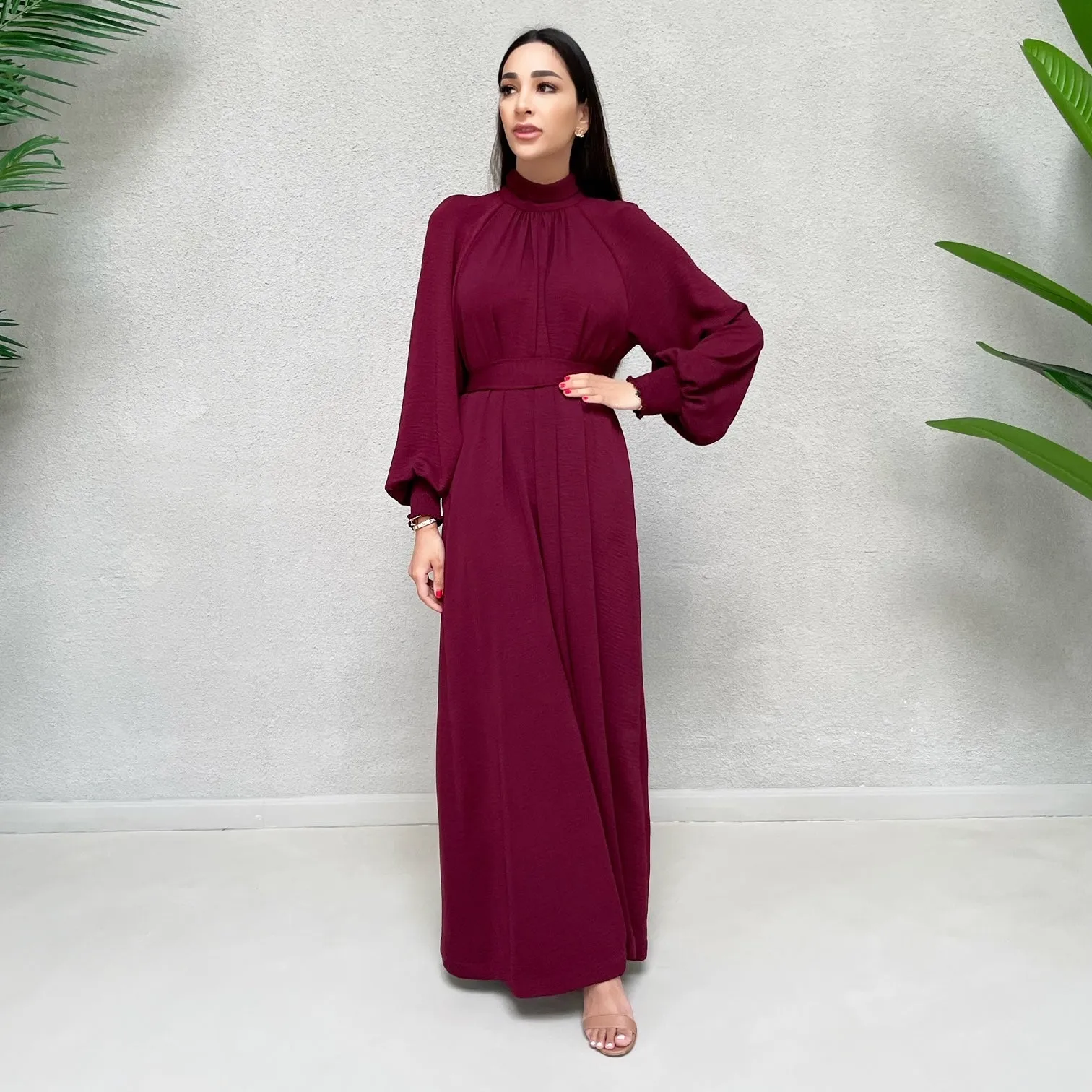 AW 21 HALA HIGH NECK SMOCK CUFF DRESS GRAPE