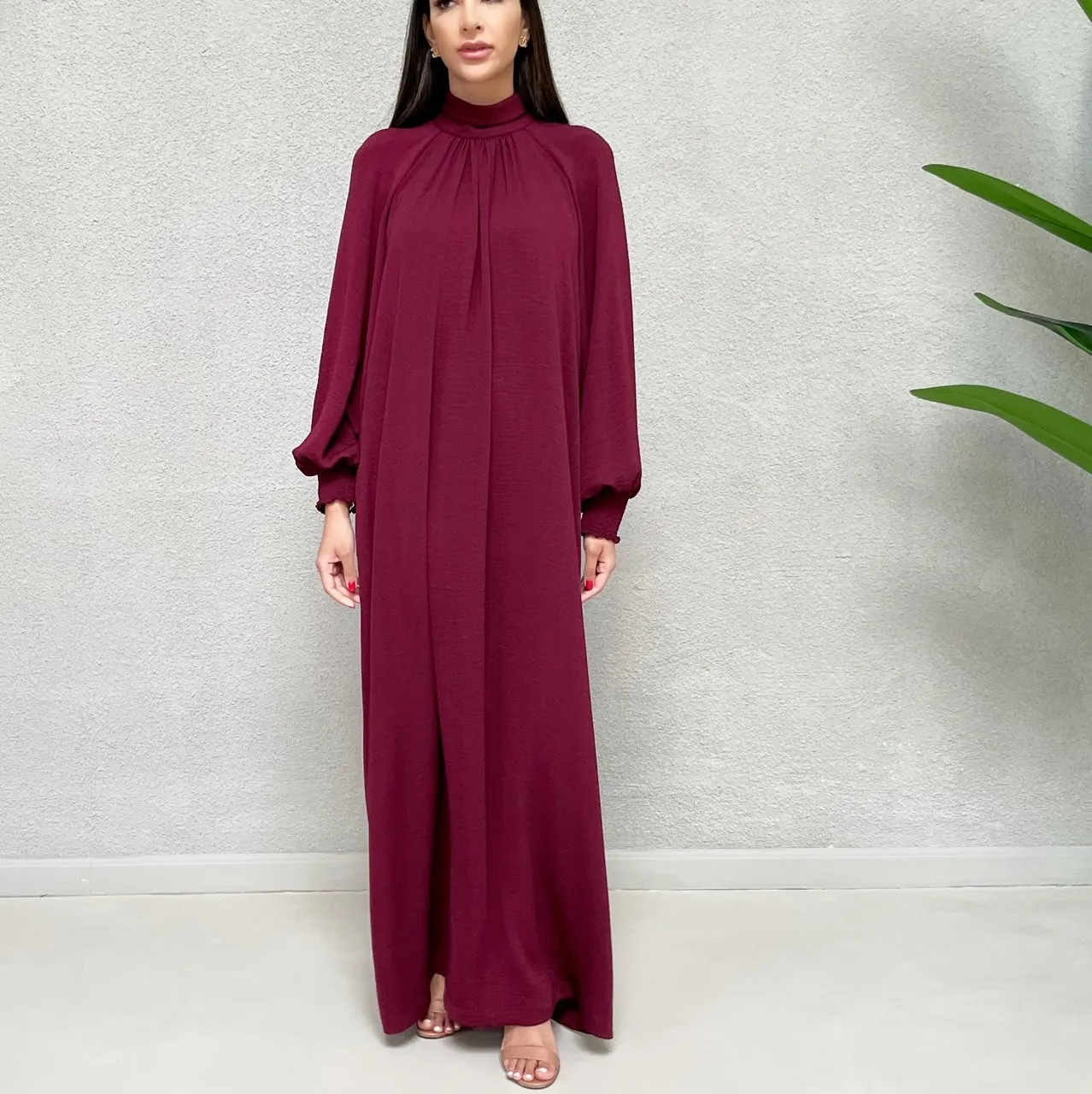 AW 21 HALA HIGH NECK SMOCK CUFF DRESS GRAPE