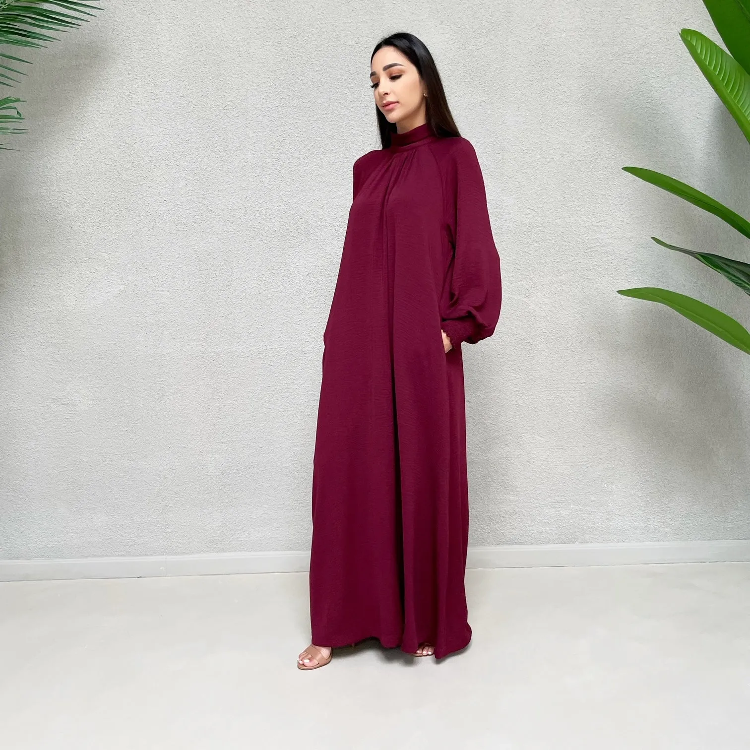 AW 21 HALA HIGH NECK SMOCK CUFF DRESS GRAPE