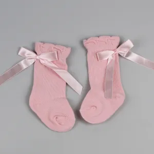 Baby Girl Knee High Bow Socks - Pink