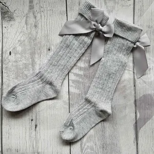 Baby Girls Grey Knee High socks with Satin Bow