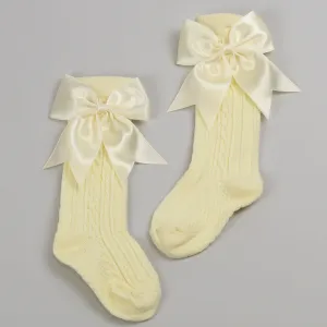 Baby Girls Knee High Bow Socks - Lemon