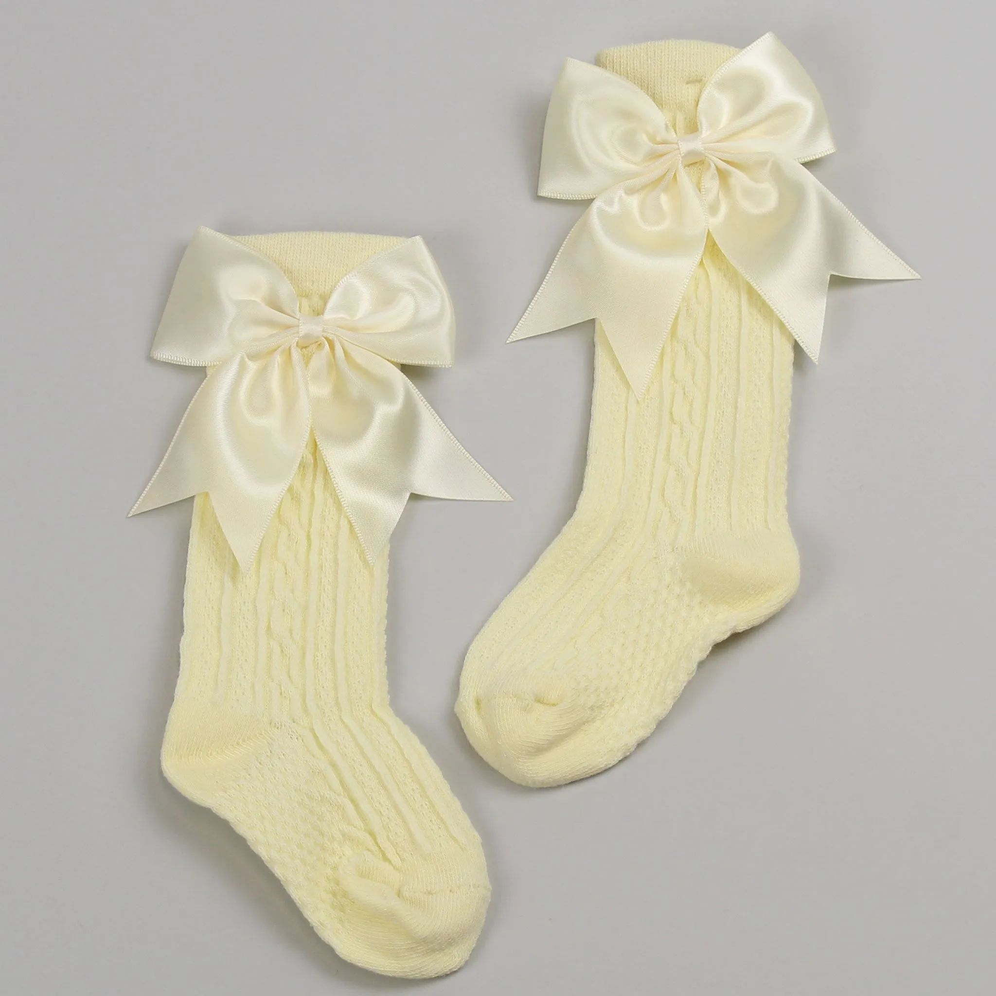 Baby Girls Knee High Bow Socks - Lemon