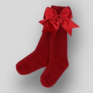 Baby Girls Socks -Knee High socks with Satin Bow Burgundy