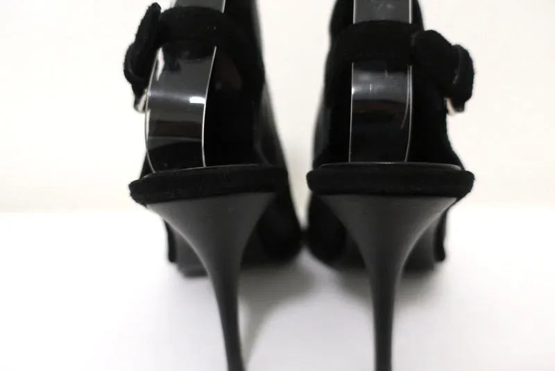 Balenciaga Glove Slingback Sandals Black Leather & Suede Size 38.5 Open Toe Heel