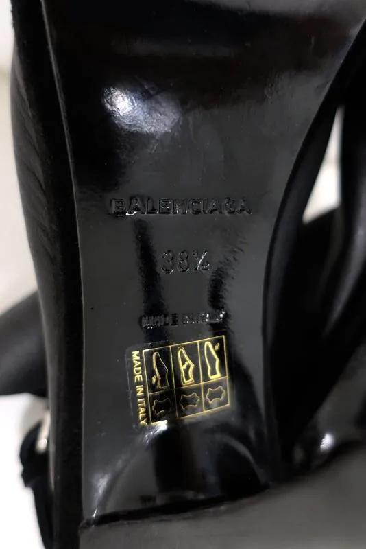 Balenciaga Glove Slingback Sandals Black Leather & Suede Size 38.5 Open Toe Heel