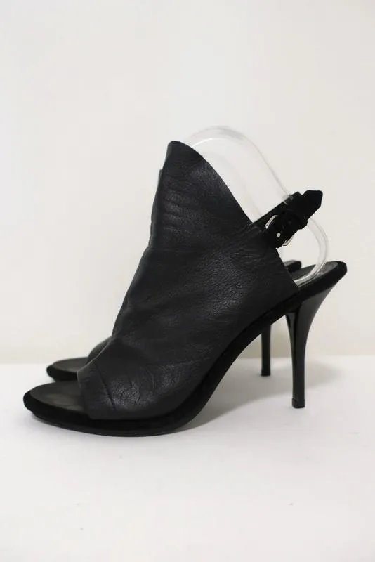 Balenciaga Glove Slingback Sandals Black Leather & Suede Size 38.5 Open Toe Heel