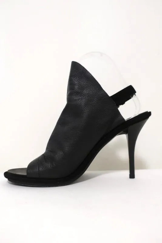 Balenciaga Glove Slingback Sandals Black Leather & Suede Size 38.5 Open Toe Heel