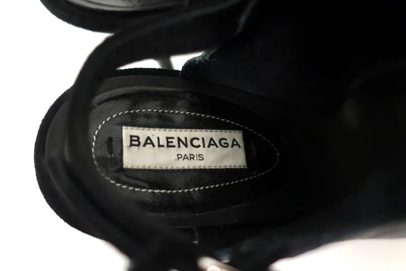 Balenciaga Glove Slingback Sandals Black Leather & Suede Size 38.5 Open Toe Heel