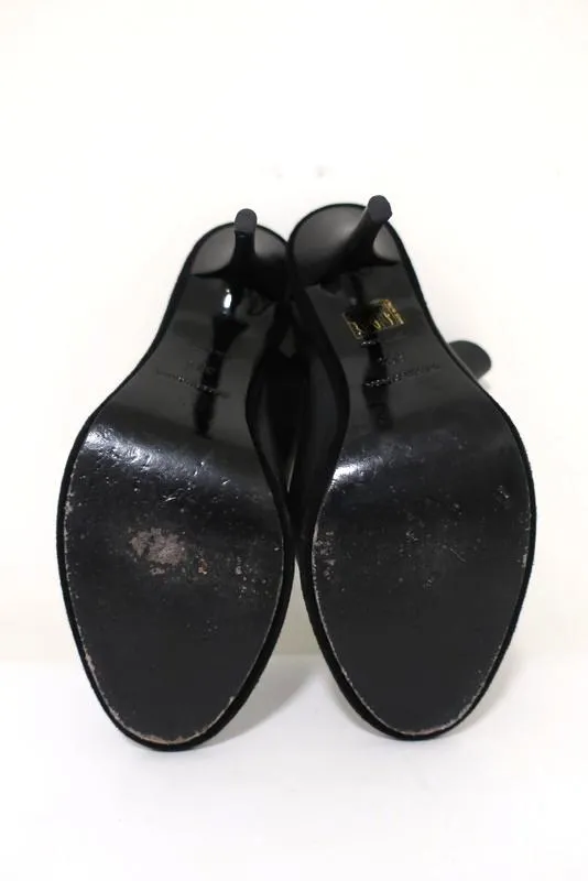 Balenciaga Glove Slingback Sandals Black Leather & Suede Size 38.5 Open Toe Heel