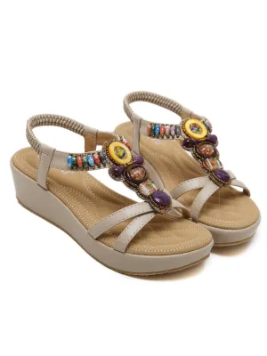 Beige Stone-Embellished Wedge