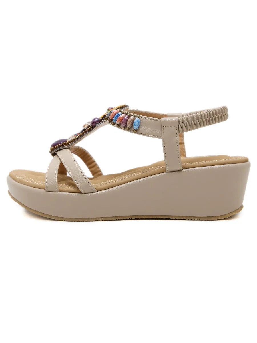 Beige Stone-Embellished Wedge
