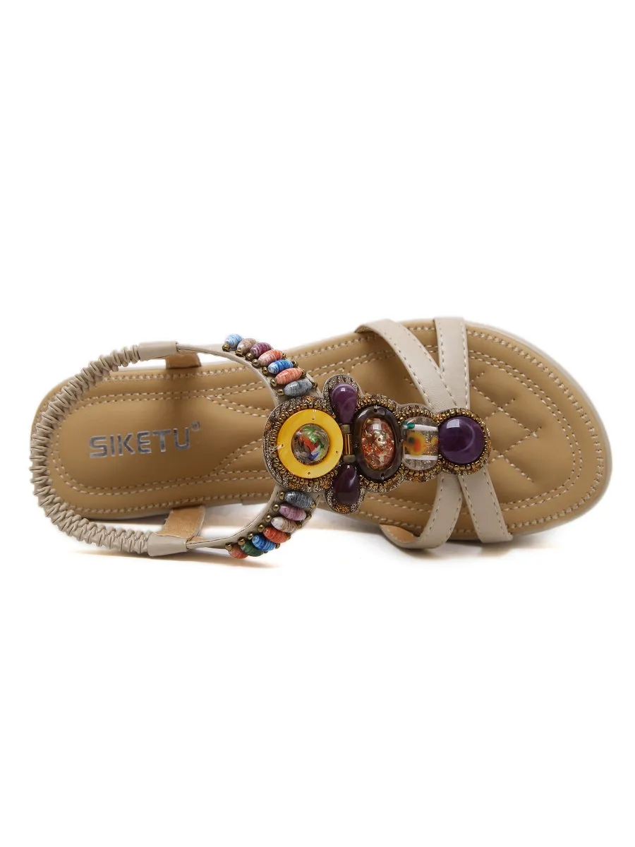 Beige Stone-Embellished Wedge