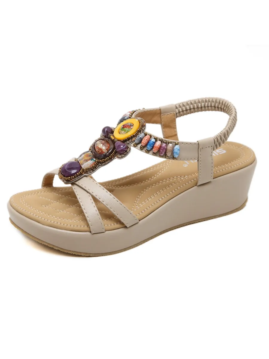 Beige Stone-Embellished Wedge