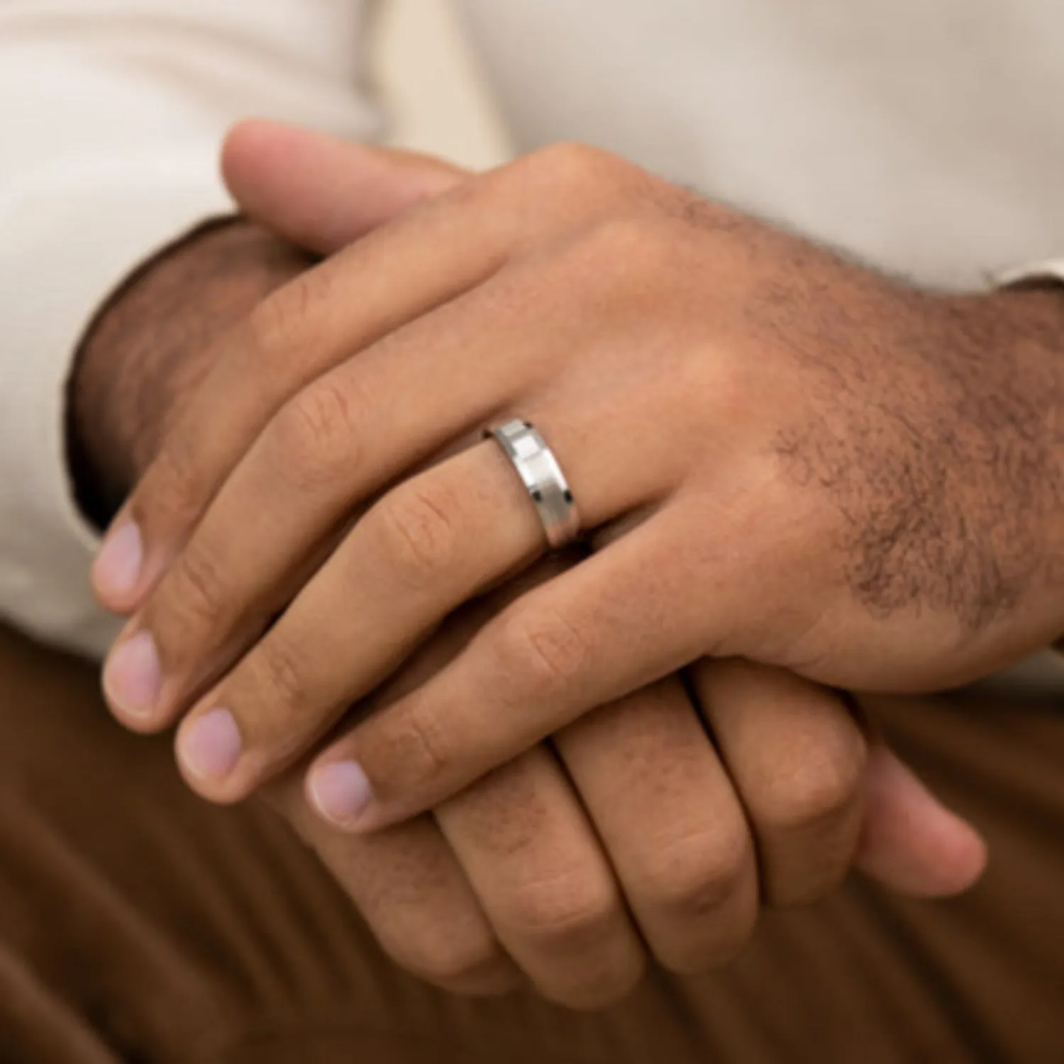 Benchmark Satin Finish Center Wedding Band