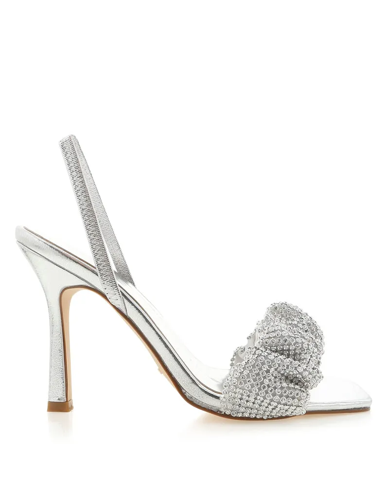 Billini Brandi Silver & Diamante Sling back Stiletto Heels